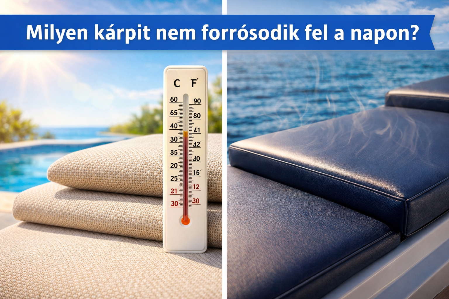 UV álló kültéri kárpit összehasonlítása világos és sötét színben napsütésben